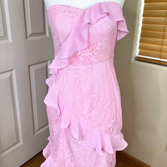 NWT Lovers + Friends Harris Pink Lace Strapless Midi Dress. - Picture 3 of 10